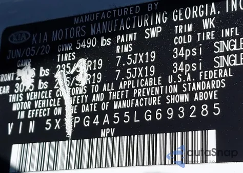 2020 Kia Sorento 3.3L S from USA, damaged, VIN 5XYPG4A55LG693285